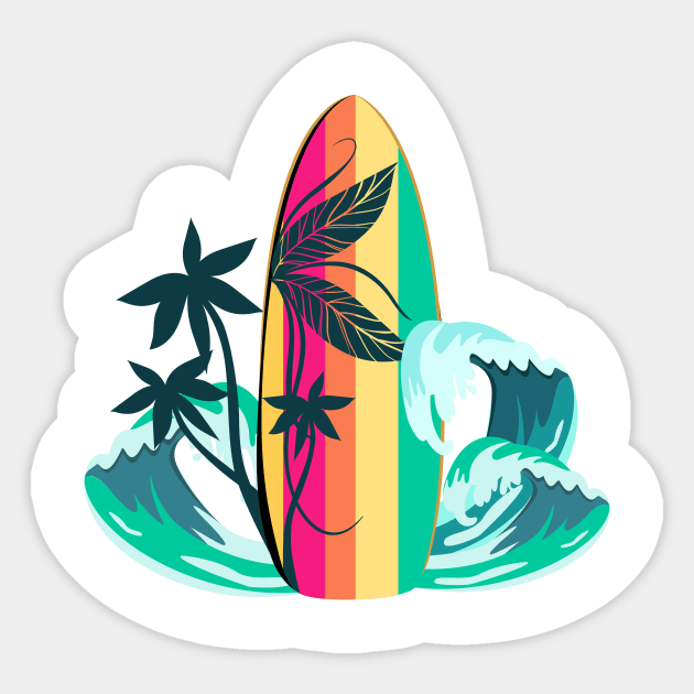 Sport surfboard with palm trees decoration Sticker by Maria Zavoychinskiy 